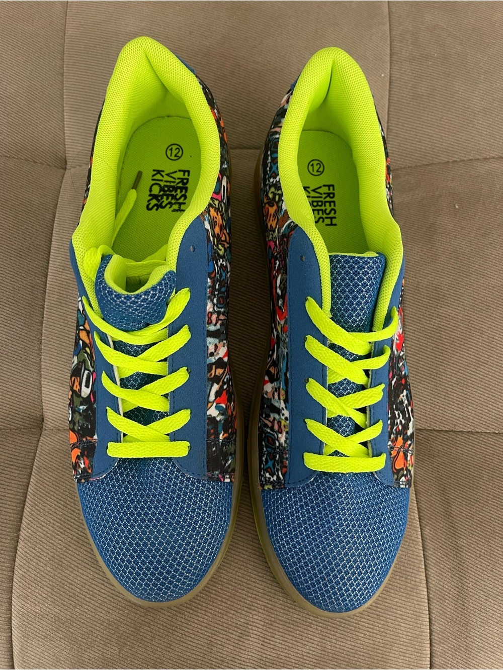 Mens Blue Neon Lace-Up Sneakers